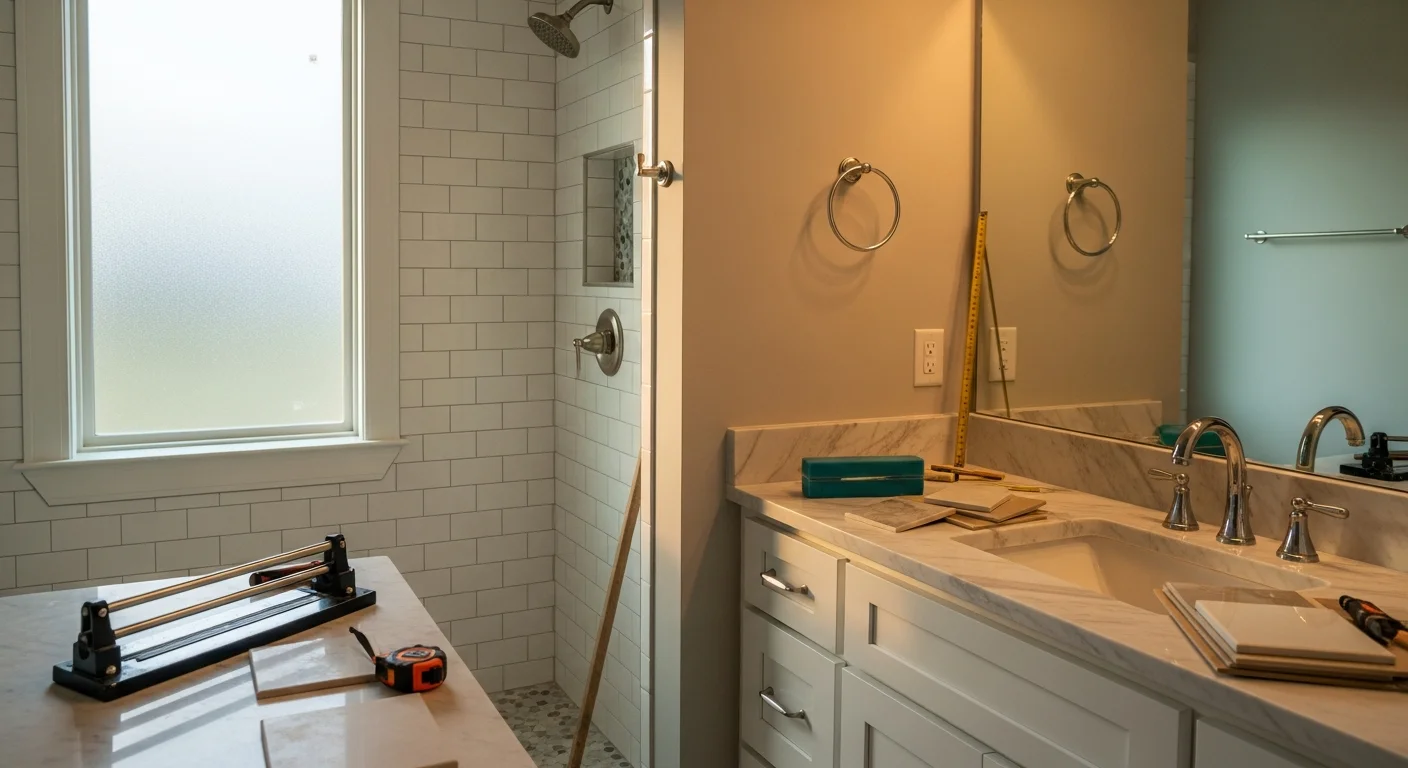 Newly remodeled bathroom with modern fixtures and tile