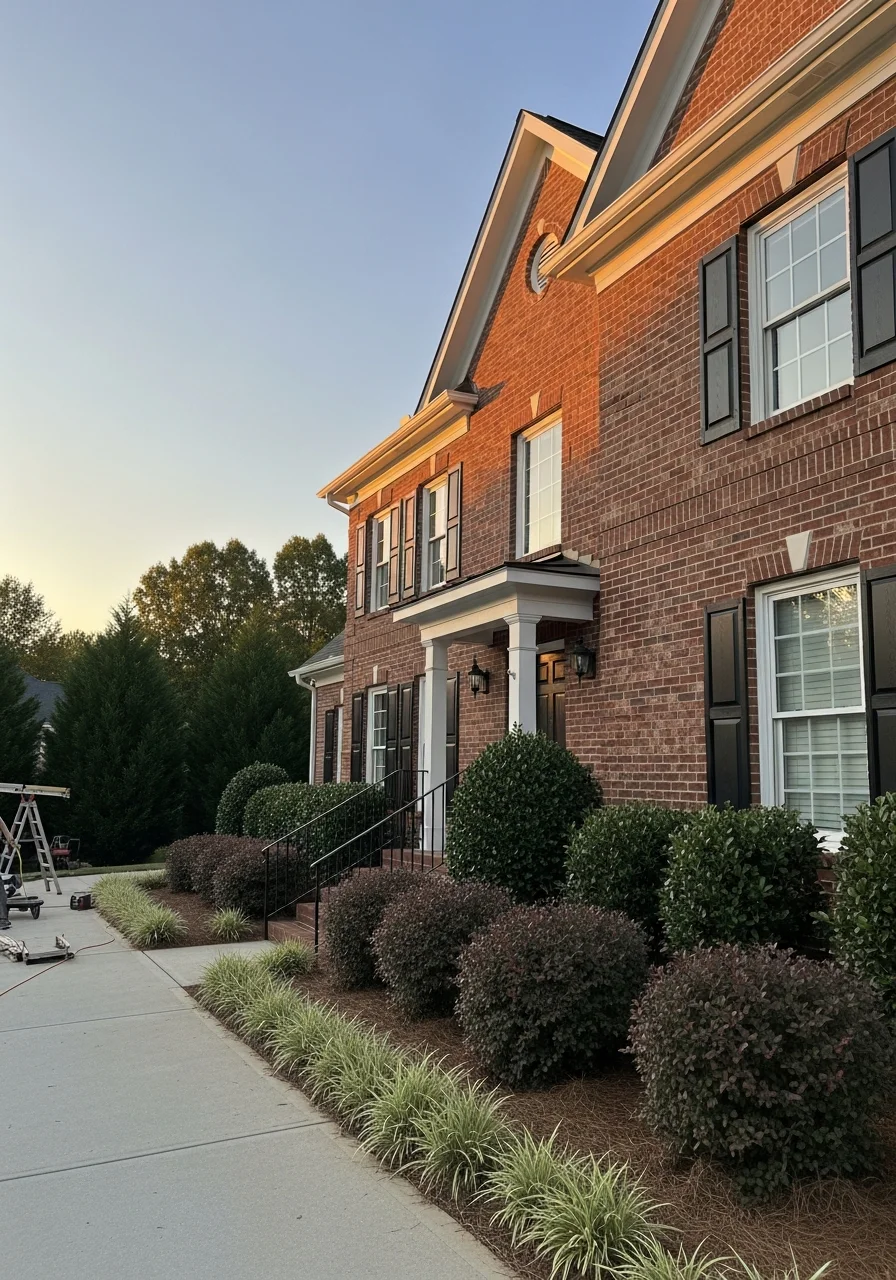 Clover home exterior showing brick construction and landscaped front entrance.