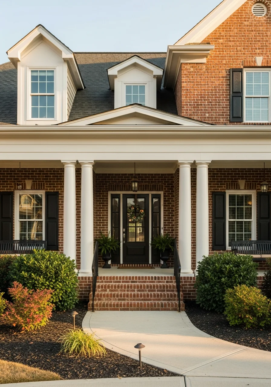 Detail shot of a well-maintained Davidson home's entrance with traditional architectural elements.