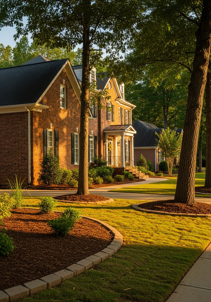 Fort Mill home exterior with modern design elements and professional landscaping.