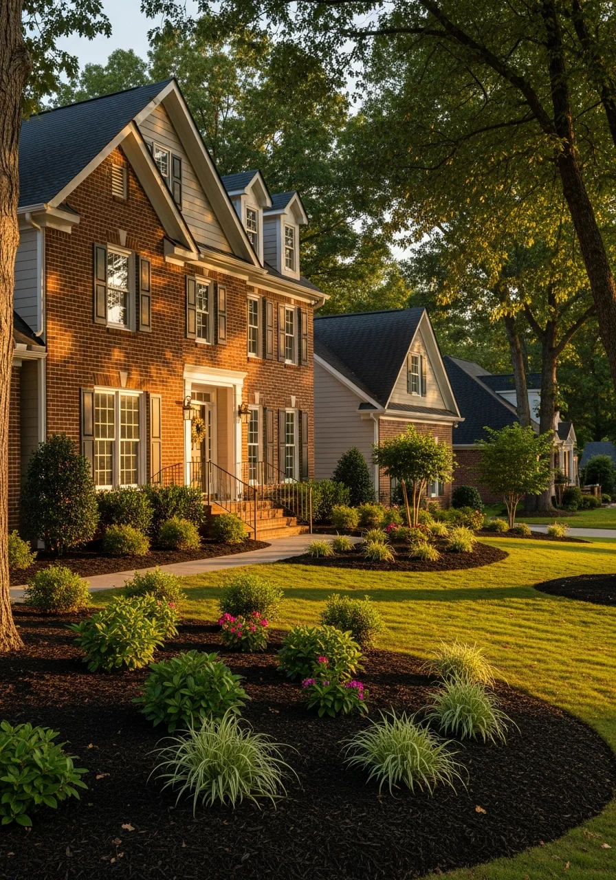 Huntersville home exterior showing updated construction and landscaping details.