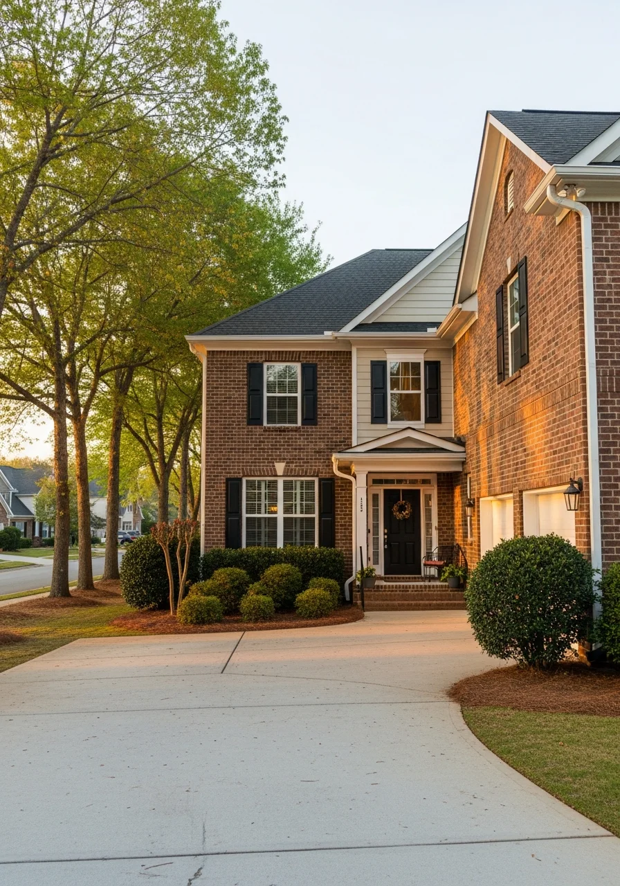 Waxhaw home exterior showing brick and siding with welcoming front entrance.